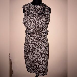 Leopard Print Sleeveless Midi Dress with Cowl Neck
